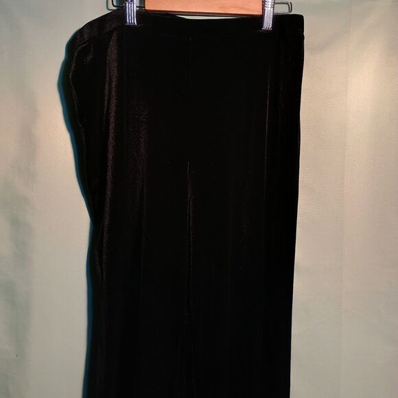 Women’s Black Velvet Wide Leg Pants – High Waist Dressy Trousers Size Medium - Picture 3 of 5